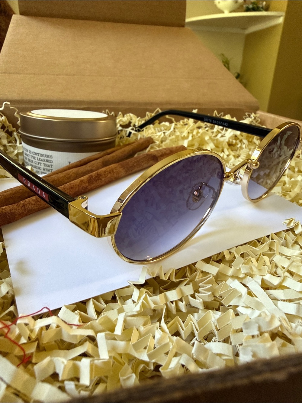 Fashion Accessories Gold Frame Sunglasses with Purple Gradient Lenses